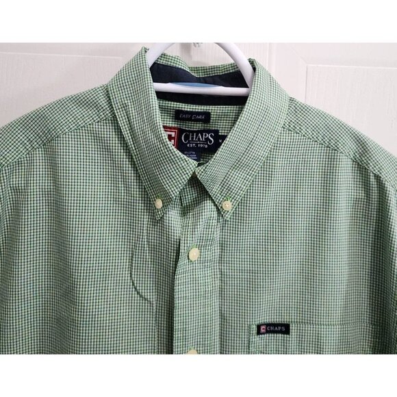 CHAPS Easy Care Green Check Plaid Short Sleeve Button Down Shirt Size Medium - Picture 2 of 9